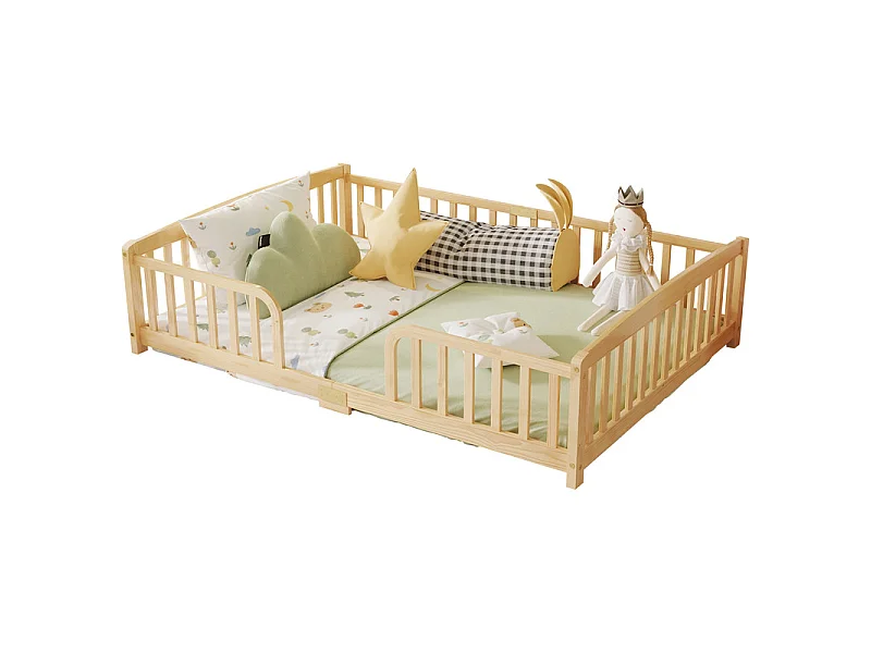 Cama baja 140x200cm - con seguridad - colchón adaptado: máx. 13 cm - Pino - Natural