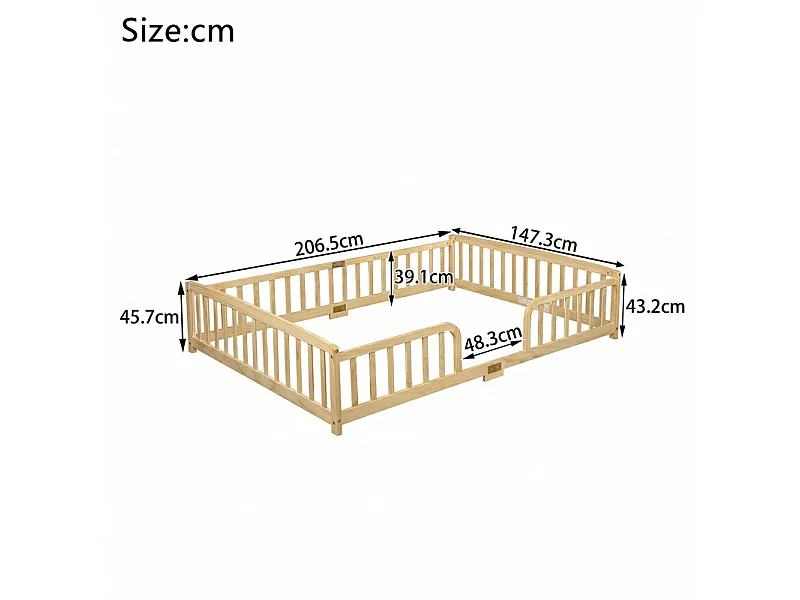 Cama baja 140x200cm - con seguridad - colchón adaptado: máx. 13 cm - Pino - Natural