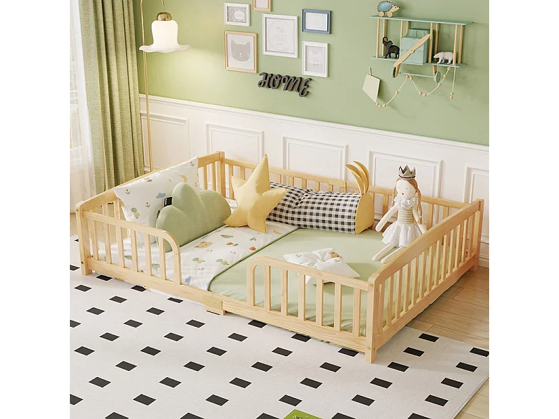 Cama baja 140x200cm - con seguridad - colchón adaptado: máx. 13 cm - Pino - Natural
