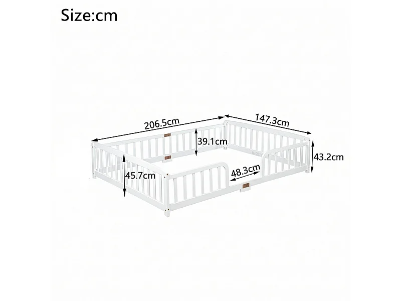 Lit au sol 140x200 cm - avec sécurité - matelas adaptée : ép. Max 13 cm - Pin - Blanc