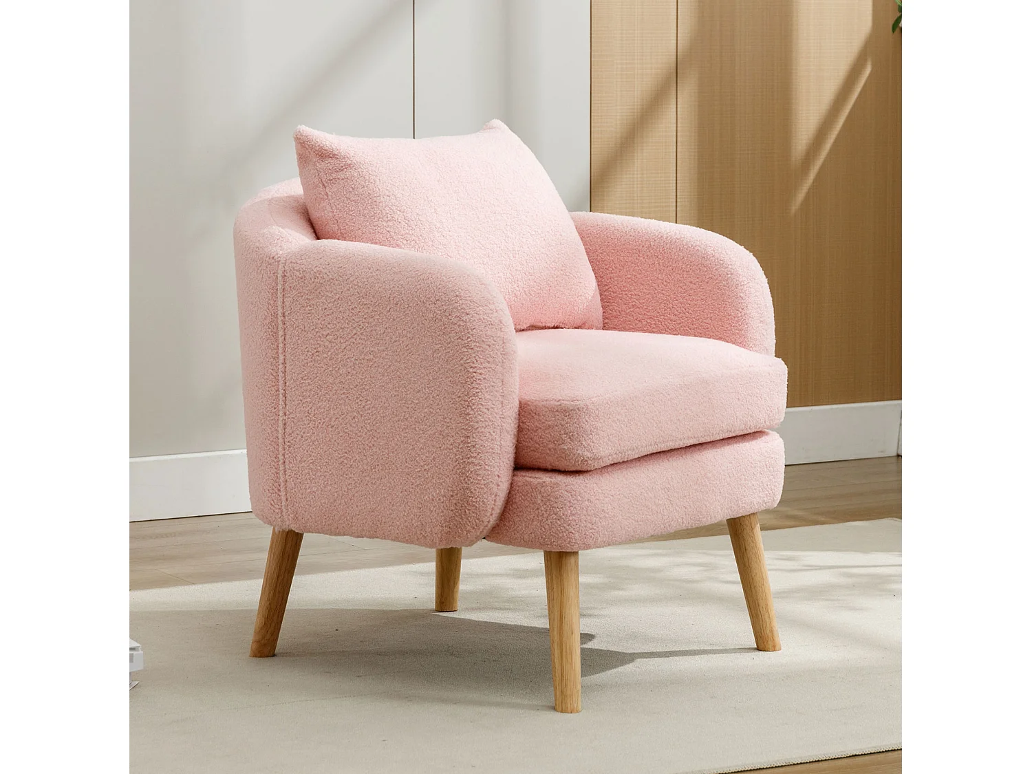 Fauteuil 71/72/71 cm avec coussin dossier Lammfell-Optik rose
