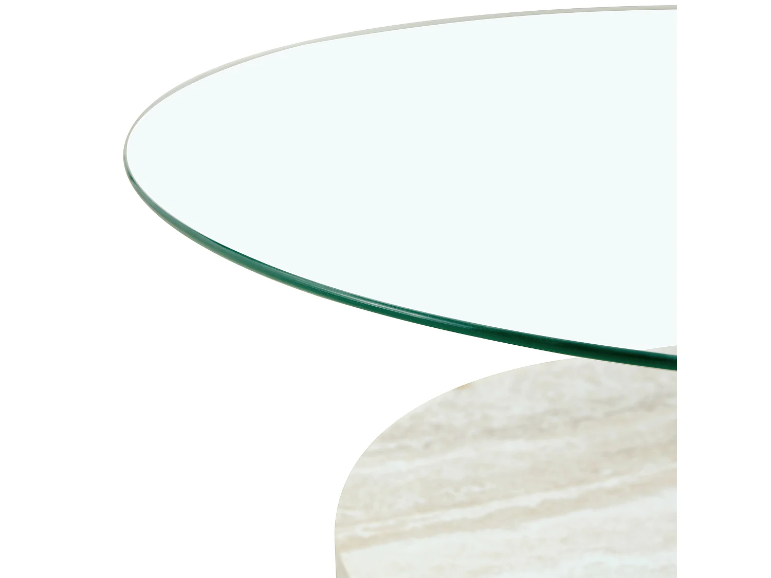 Table basse diamètre 70 cm – 2 plateaux, rangement ouvert, verre de sécurité – MDF gris clair