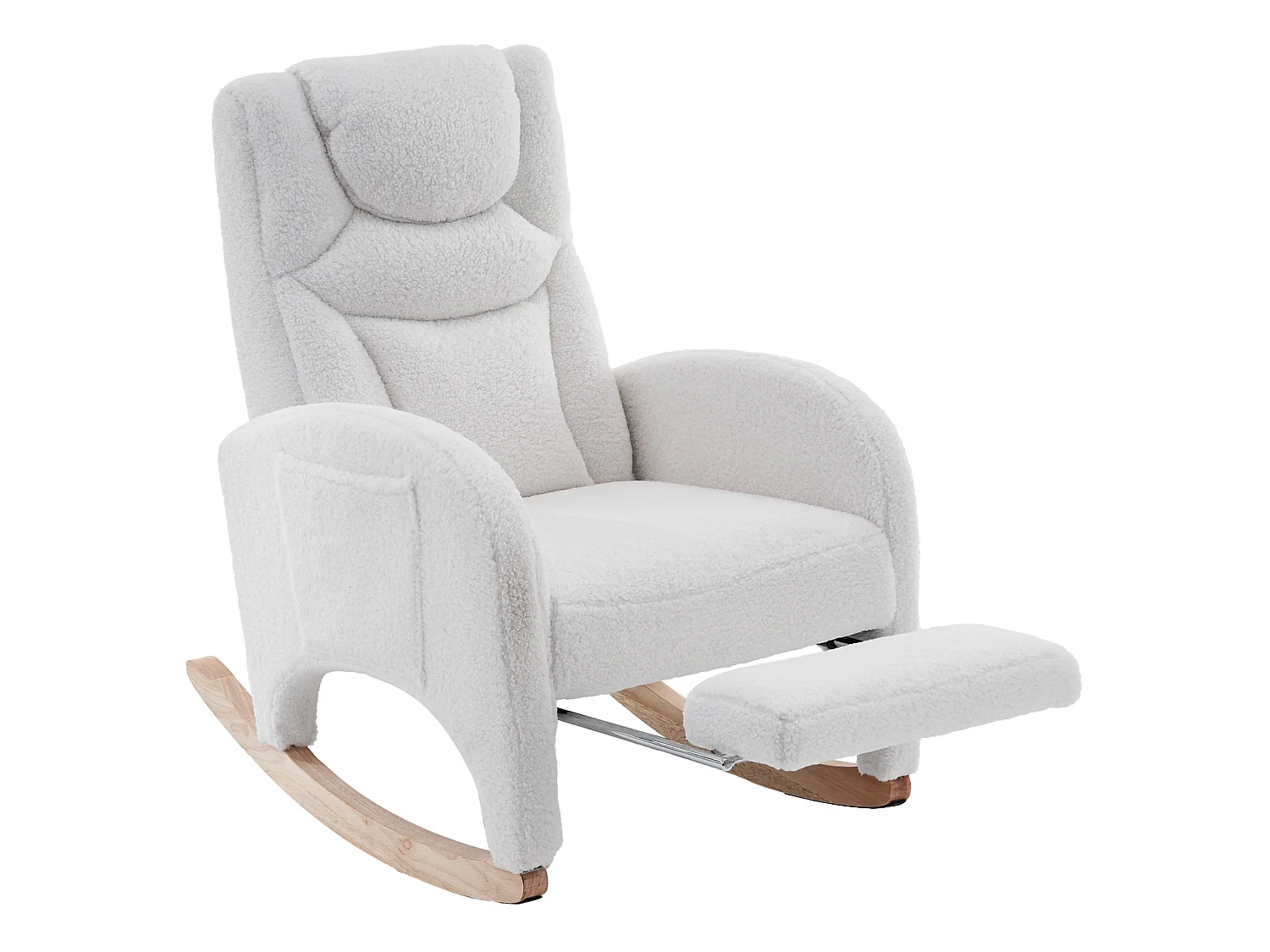 Fauteuil à bascule 66/125/101 cm avec repose-pieds pliable et appuie-tête Lammfell-Optik blanc
