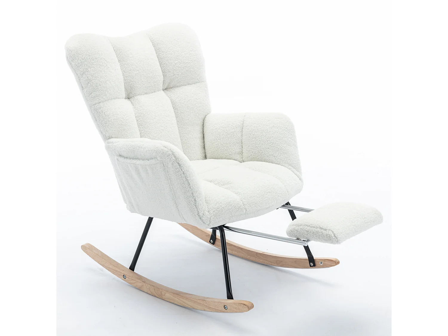Fauteuil à bascule 80/98.5/98 cm avec repose-pieds pliable rembourré Lammfell-Optik blanc