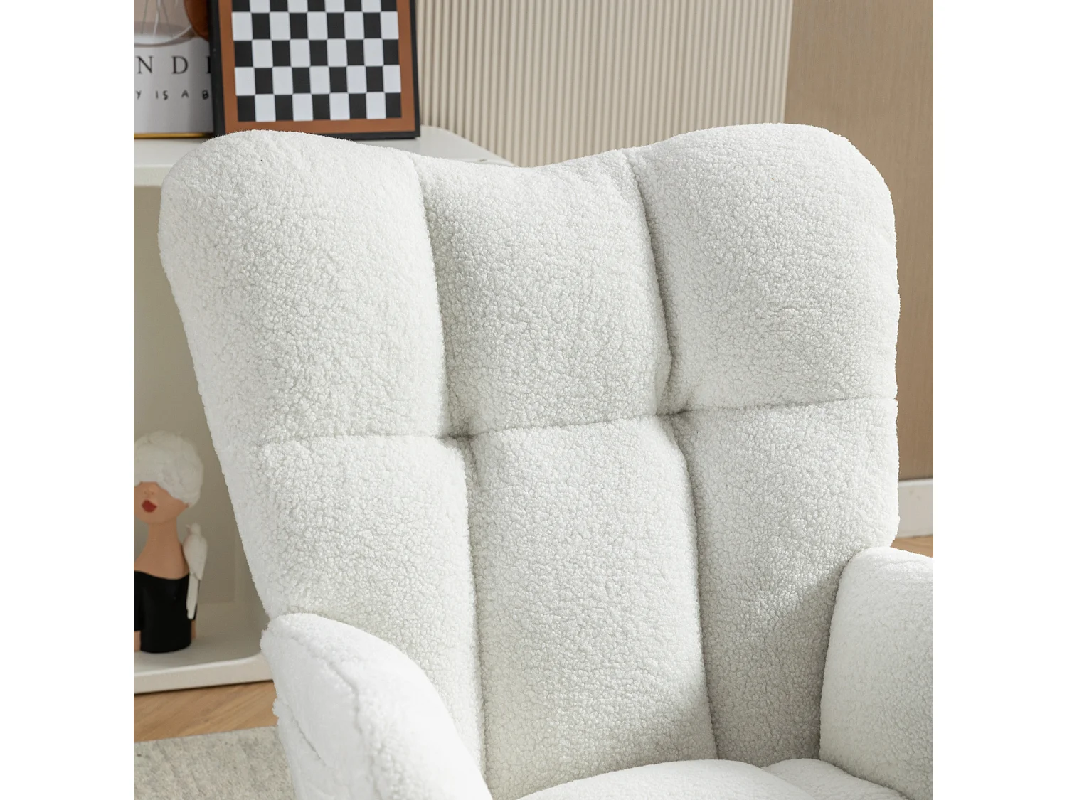 Fauteuil à bascule 80/98.5/98 cm avec repose-pieds pliable rembourré Lammfell-Optik blanc
