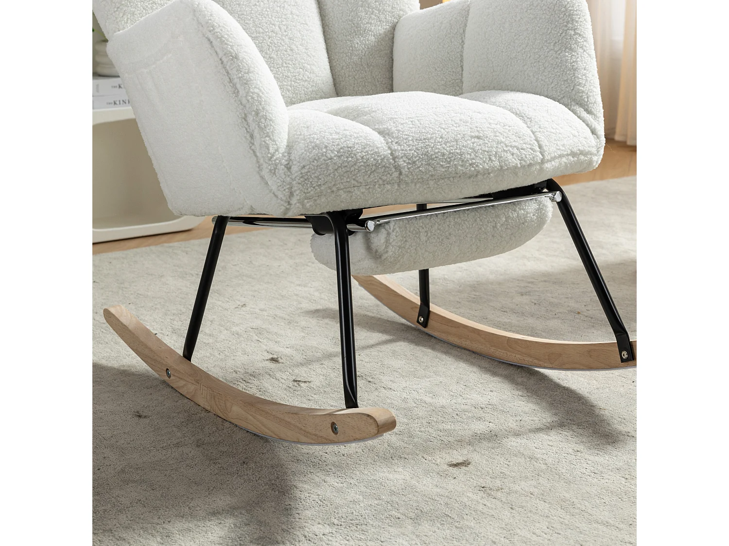 Fauteuil à bascule 80/98.5/98 cm avec repose-pieds pliable rembourré Lammfell-Optik blanc