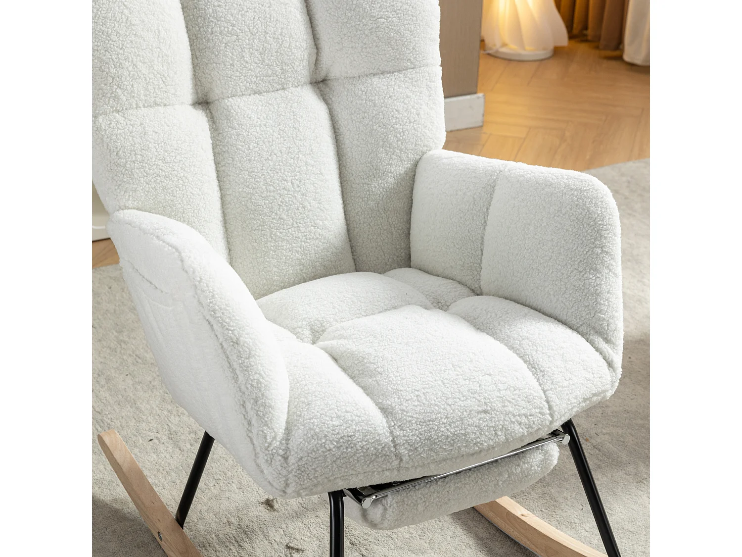 Fauteuil à bascule 80/98.5/98 cm avec repose-pieds pliable rembourré Lammfell-Optik blanc