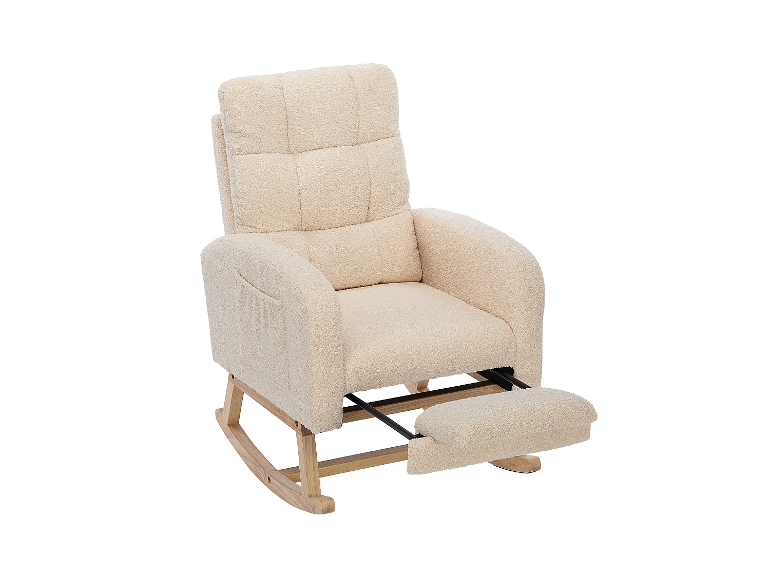 Fauteuil à bascule 50/99/132 cm avec dossier haut et poche latérale Lammfell-Optik beige