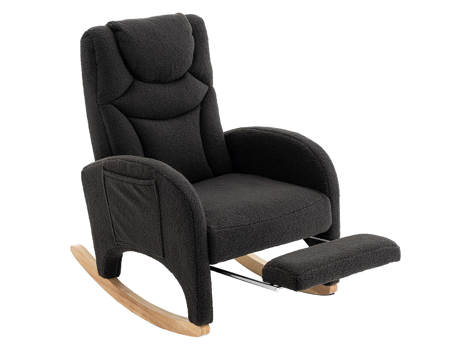 Rocking chair, Fauteuil à bascule 66/125/101 cm avec repose-pieds pliable et repose-tête Lammfell-Optik gris foncé