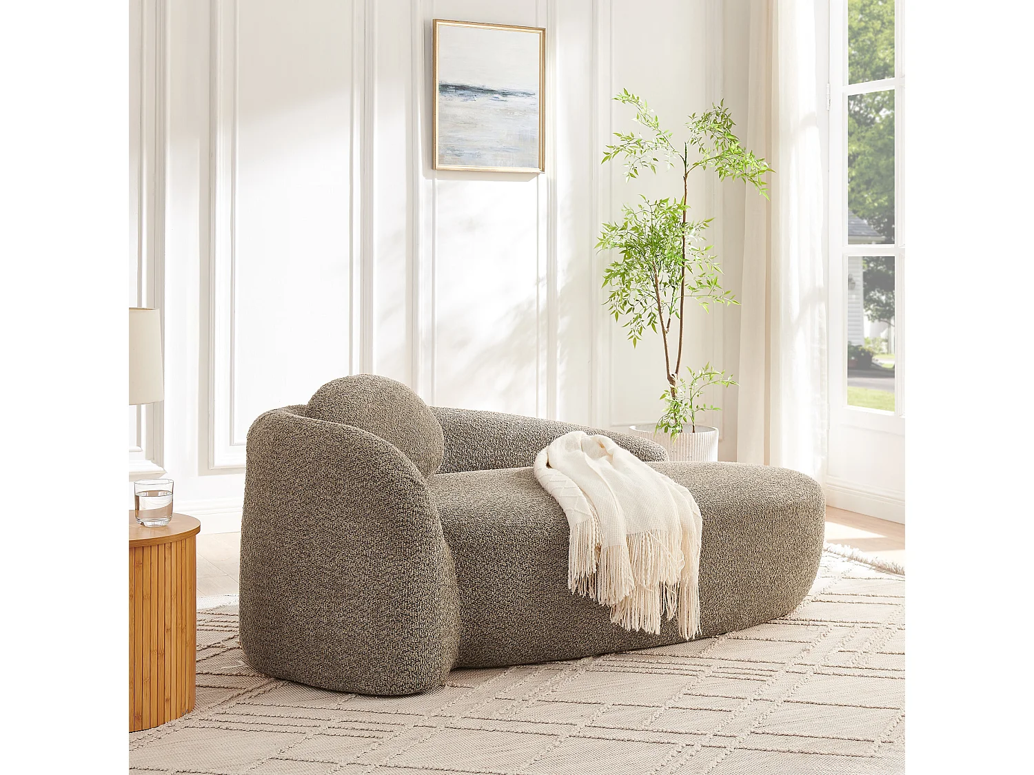 Canapé compact avec design arrondi Tissu Lammfell-Optik marron