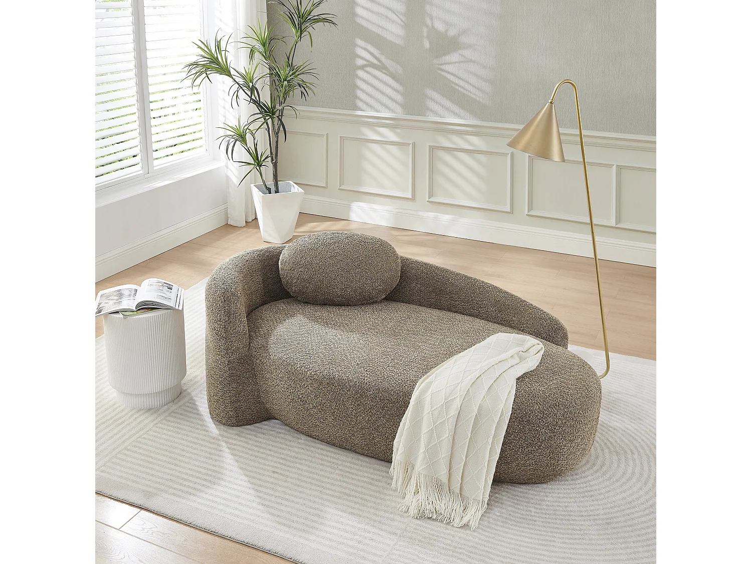Canapé compact avec design arrondi Tissu Lammfell-Optik marron