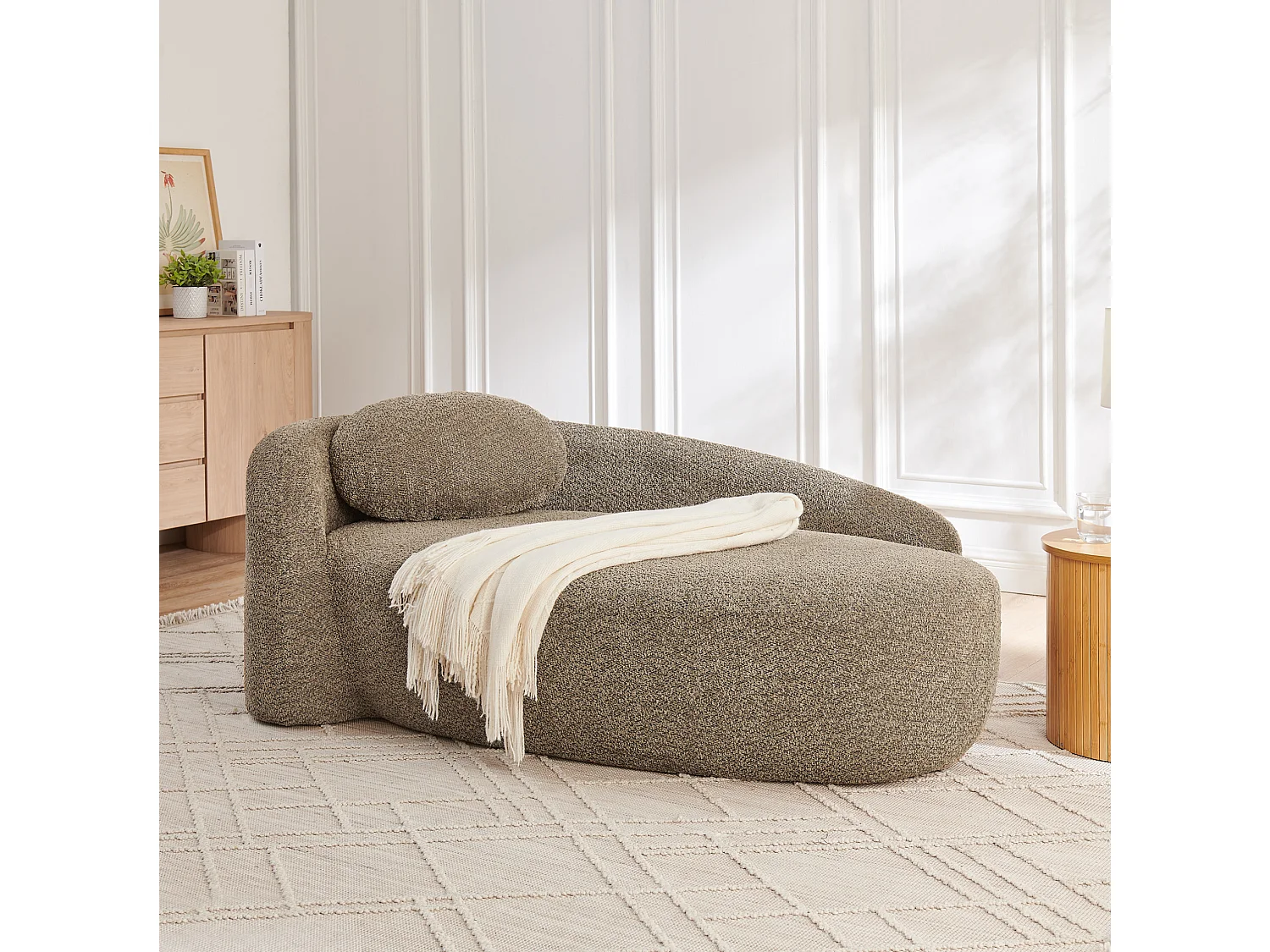 Canapé compact avec design arrondi Tissu Lammfell-Optik marron