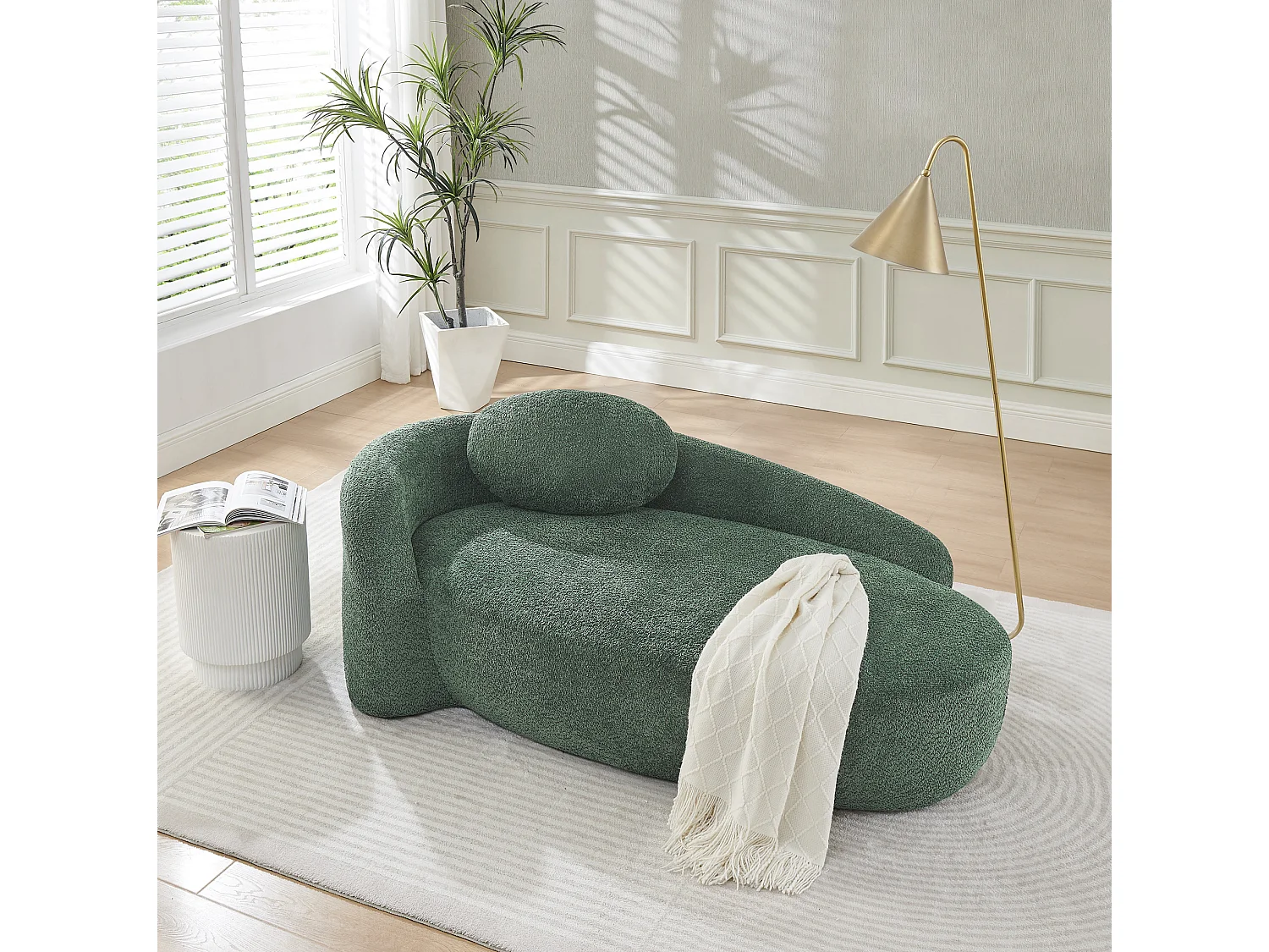 Canapé minimaliste avec coussin d’appui-tête Lammfell-Optik vert