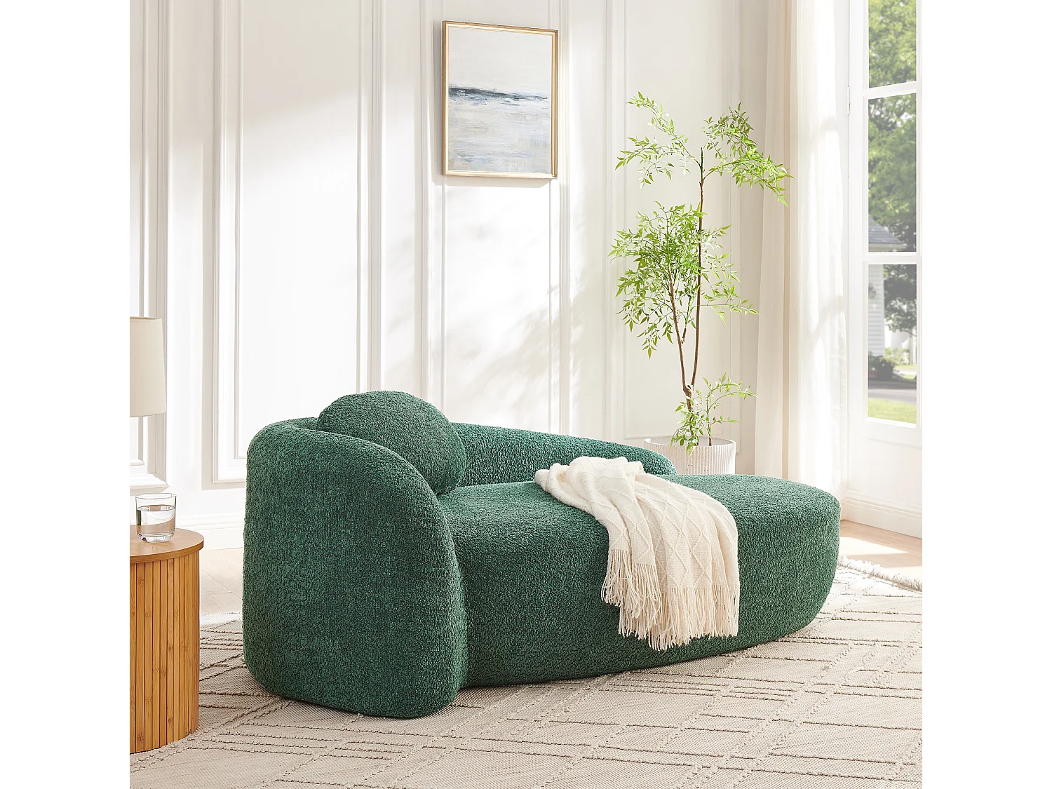Canapé minimaliste avec coussin d’appui-tête Lammfell-Optik vert