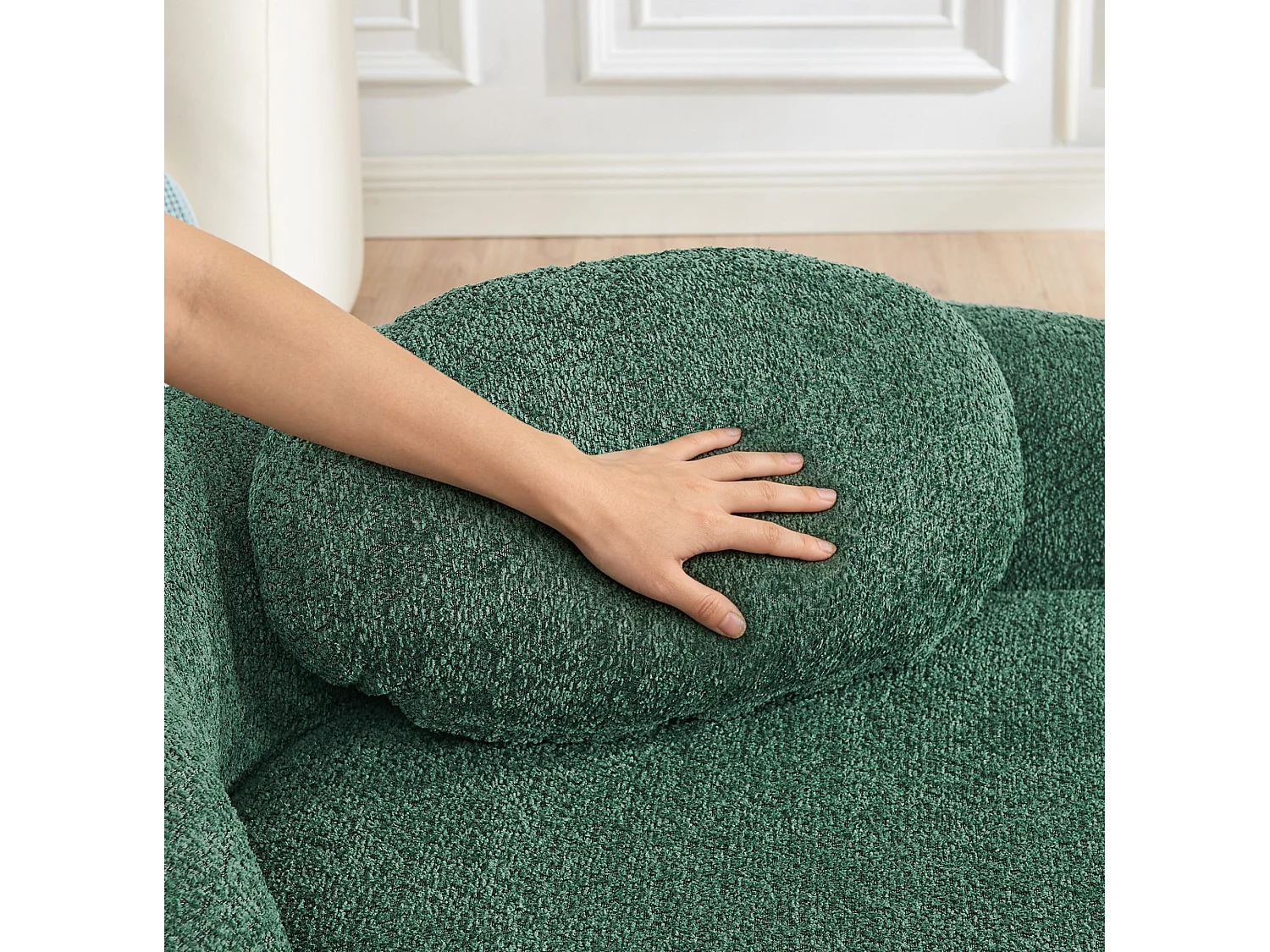 Canapé minimaliste avec coussin d’appui-tête Lammfell-Optik vert