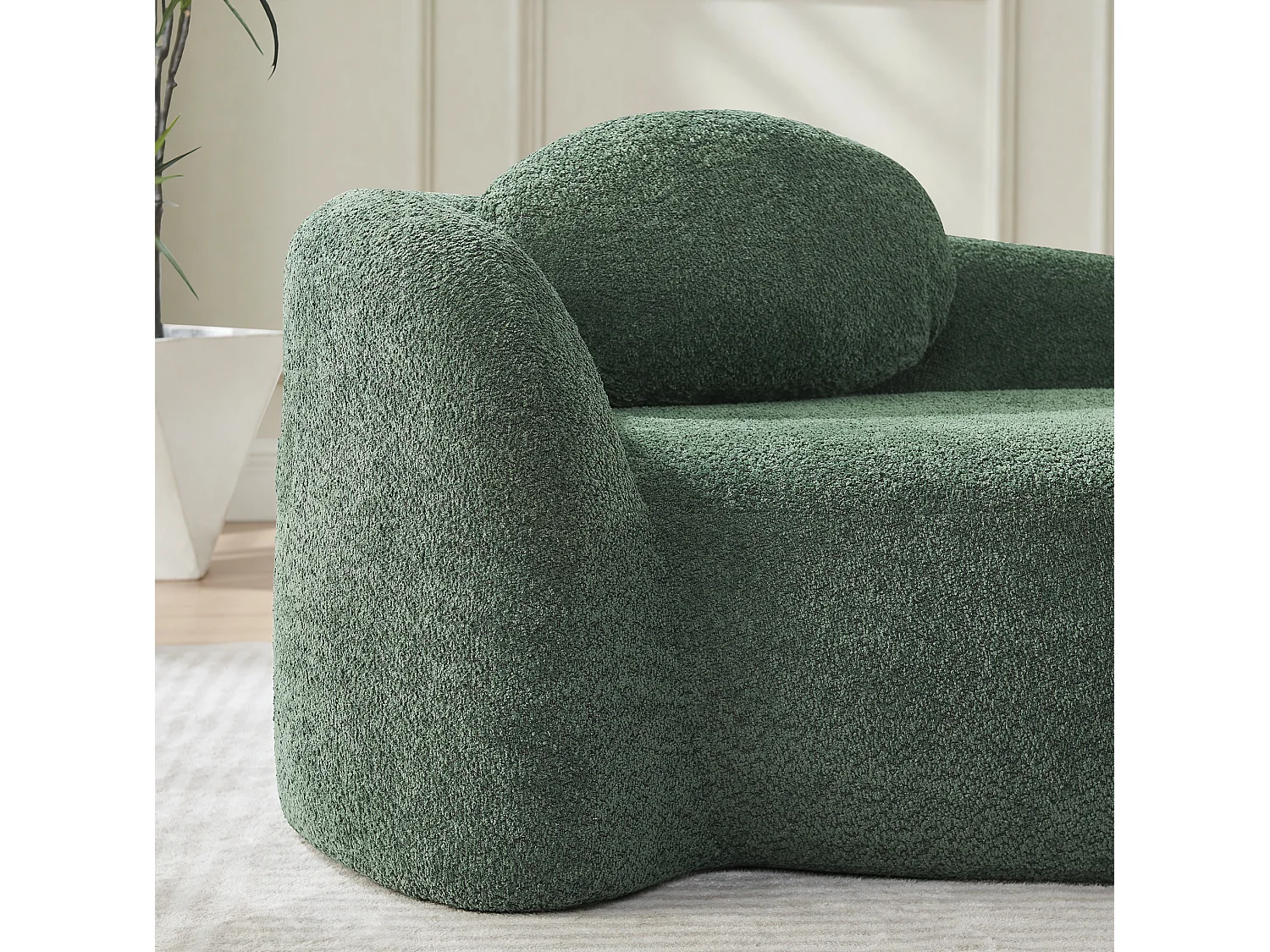 Canapé minimaliste avec coussin d’appui-tête Lammfell-Optik vert