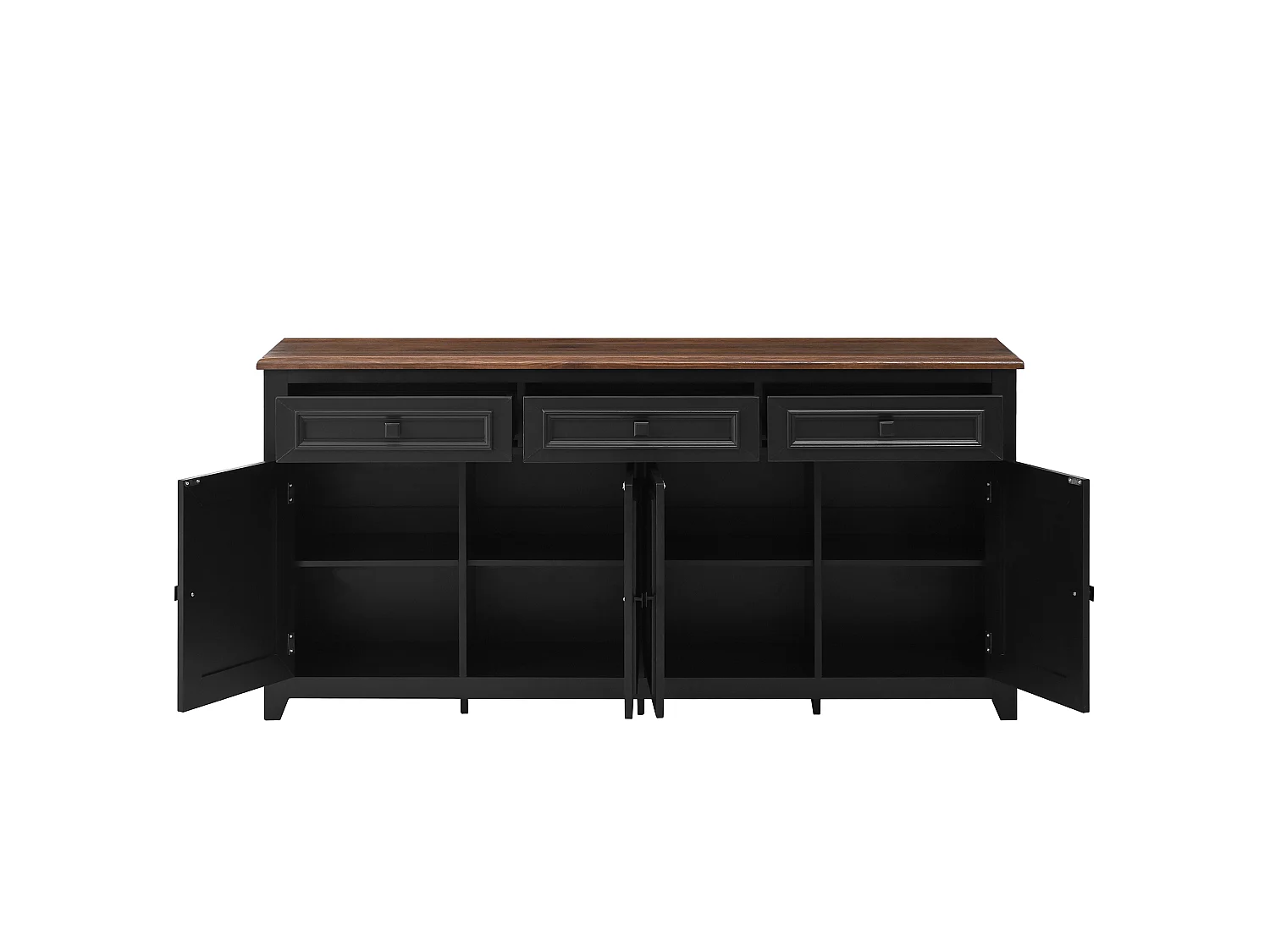 Credenza 160 x 35 x 76 cm in MDF nero effetto legno, 4 ante, 3 cassetti e ripiani regolabili