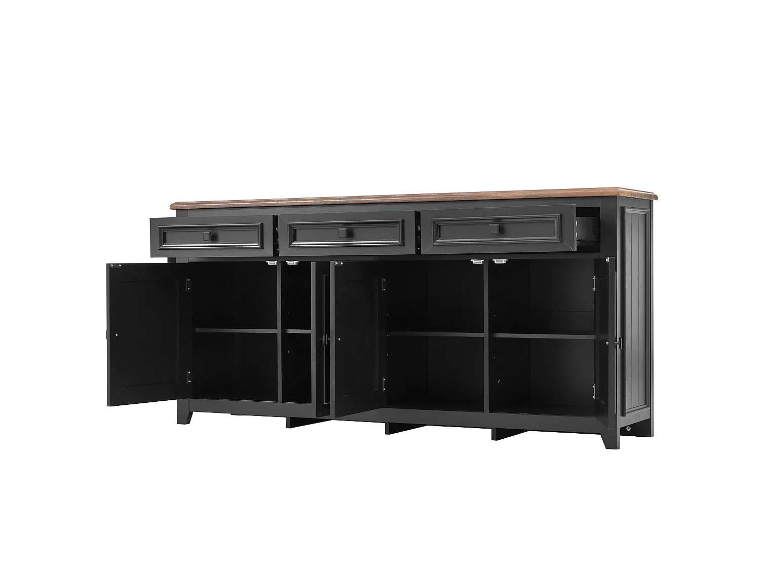Credenza 160 x 35 x 76 cm in MDF nero effetto legno, 4 ante, 3 cassetti e ripiani regolabili