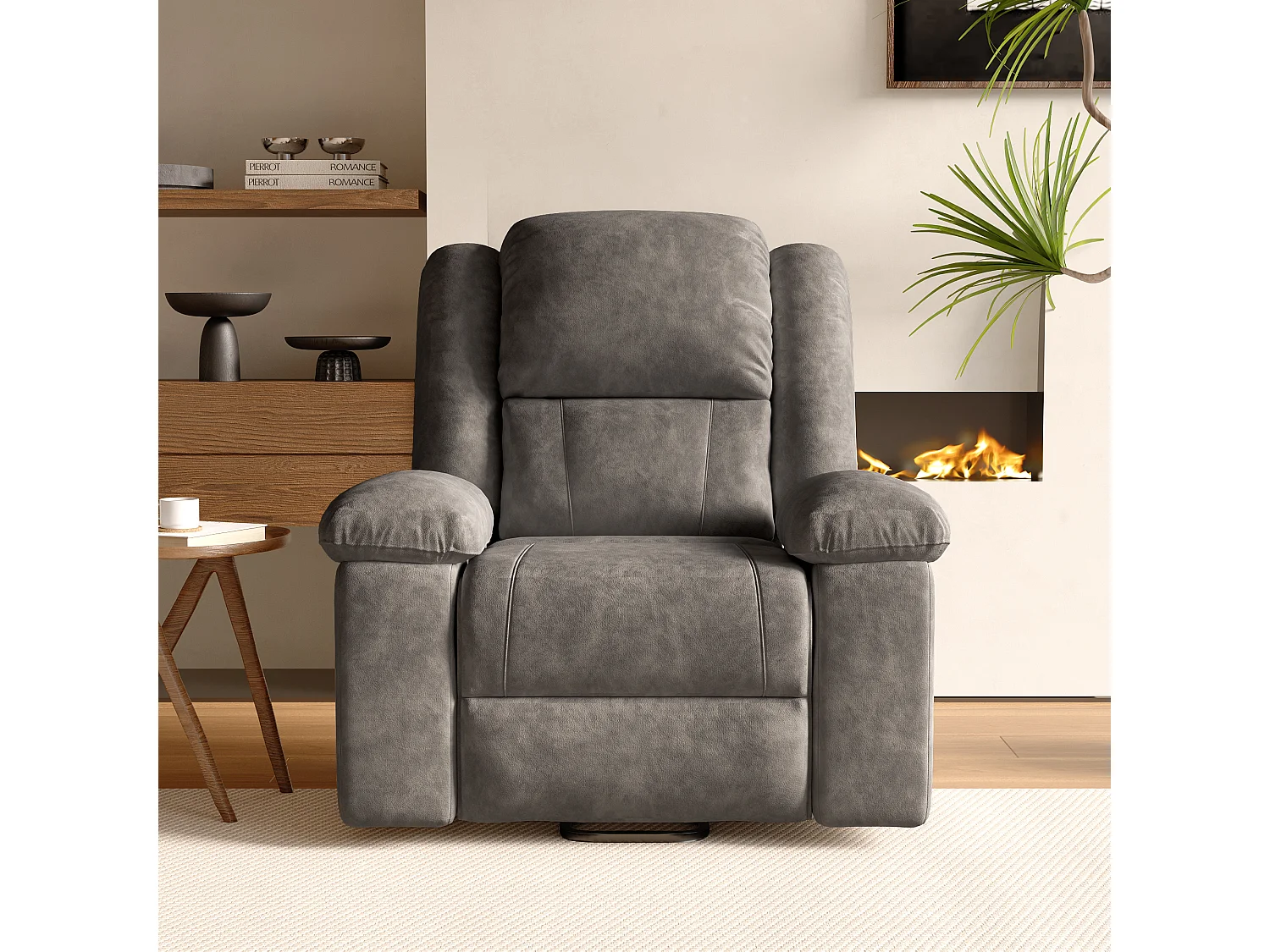 Fauteuil de Relaxation TV Pivotant avec Fonction Chaise Longue, Bascule - Pour Le Salon, Tissu, Gris