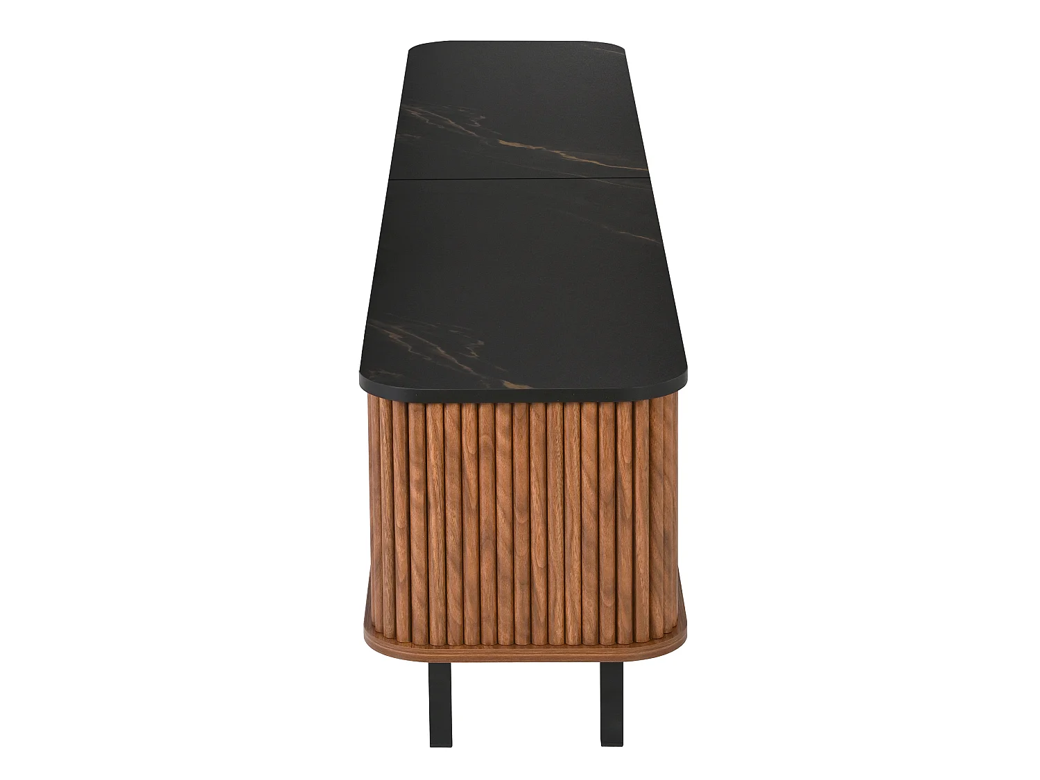 Meuble TV 190 x 30 x 45 cm, 2 portes coulissantes, portes effet cannage, poignées rondes en métal, noyer