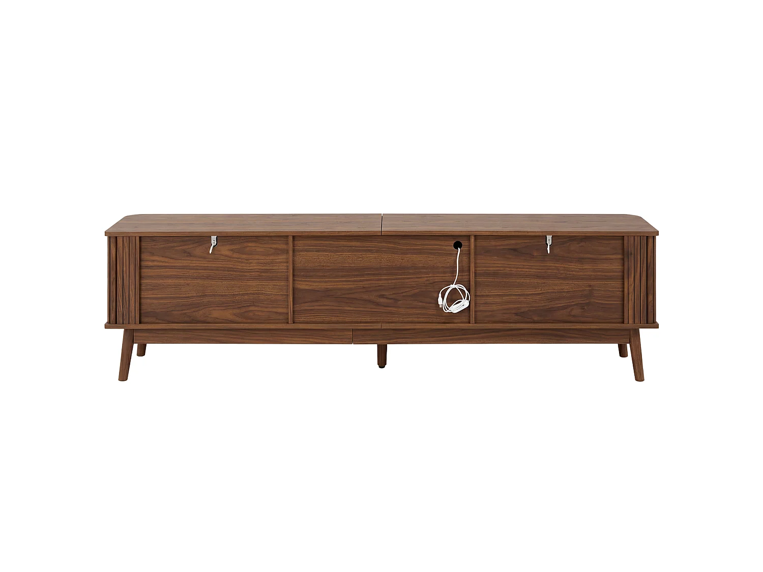 Meuble TV 180 x 40 x 50 cm, avec portes verre et tiroirs, LED ambiance, design moderne, Noyer