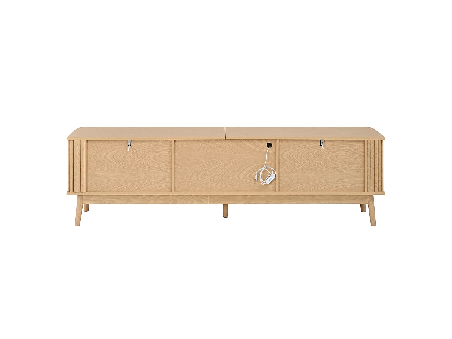 Meuble TV 180 x 40 x 50 cm, avec portes verre et tiroirs, LED ambiance, design moderne, Naturel