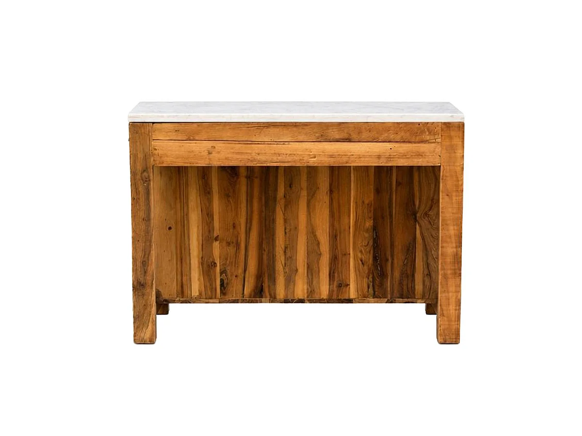 Ilot de cuisine en bois recyclé et en marbre Jeffrey