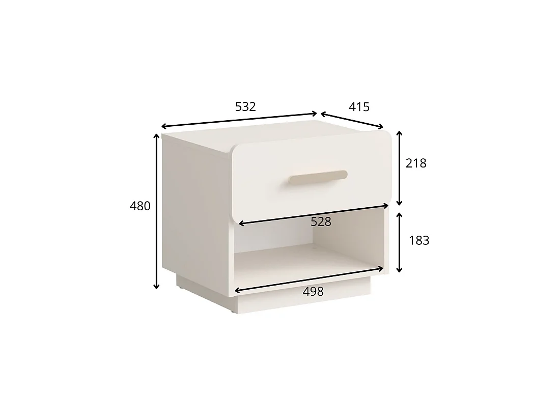 Set van 2 nachtkastjes AMALIE - 1 lade - Kleur beige - Gouden handvatten - Afgerond ontwerp