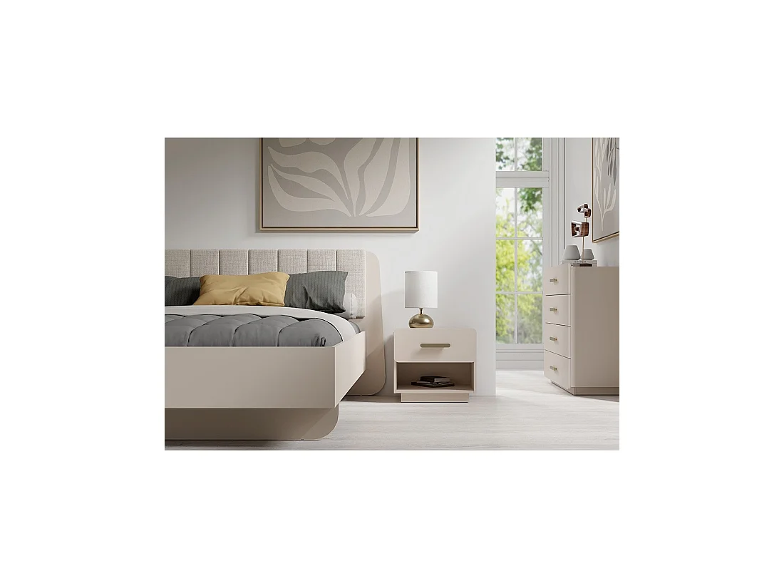 Set van 2 nachtkastjes AMALIE - 1 lade - Kleur beige - Gouden handvatten - Afgerond ontwerp