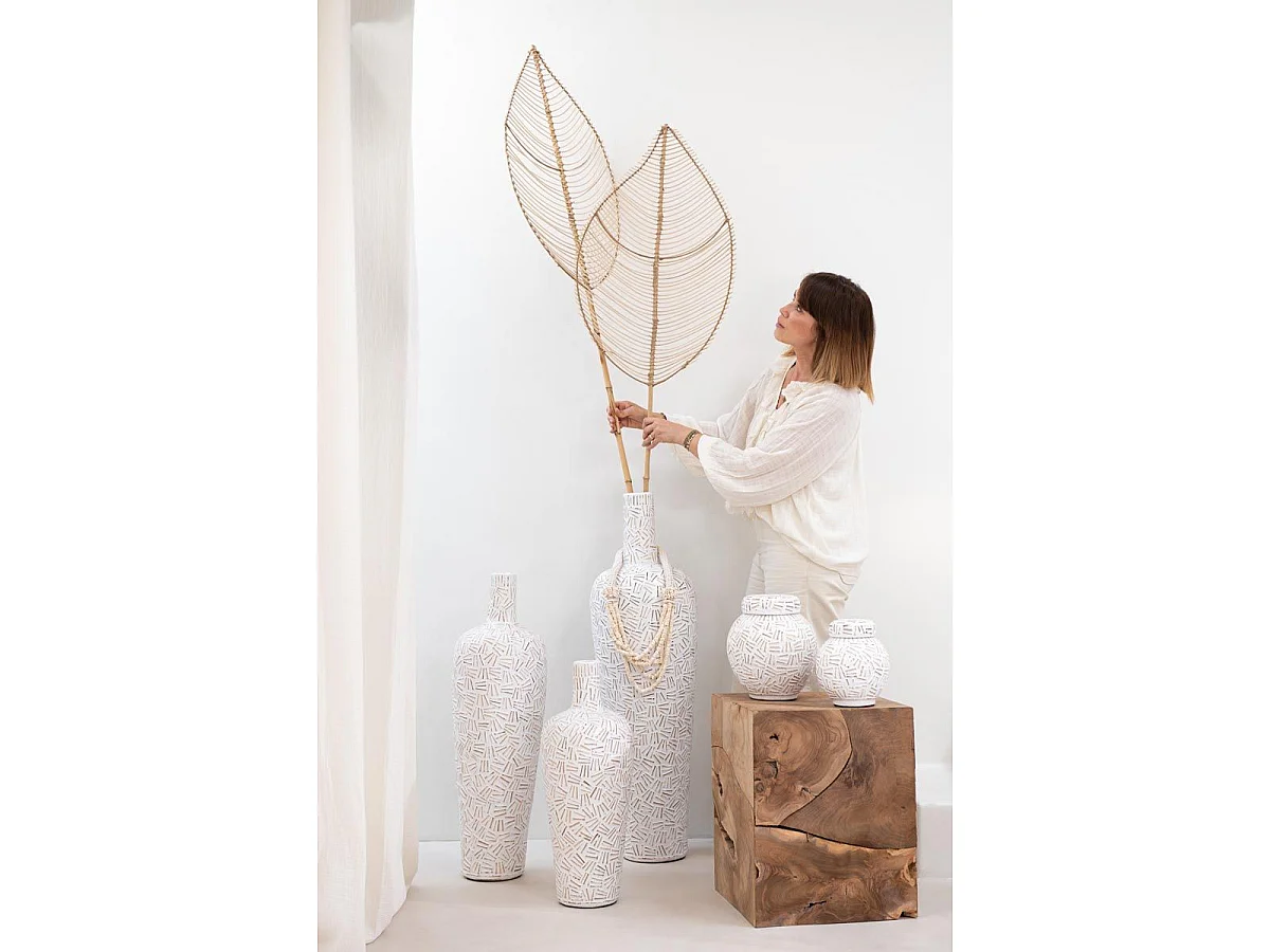 Vase Déco en Ciment "Lauwra" 100cm Blanc