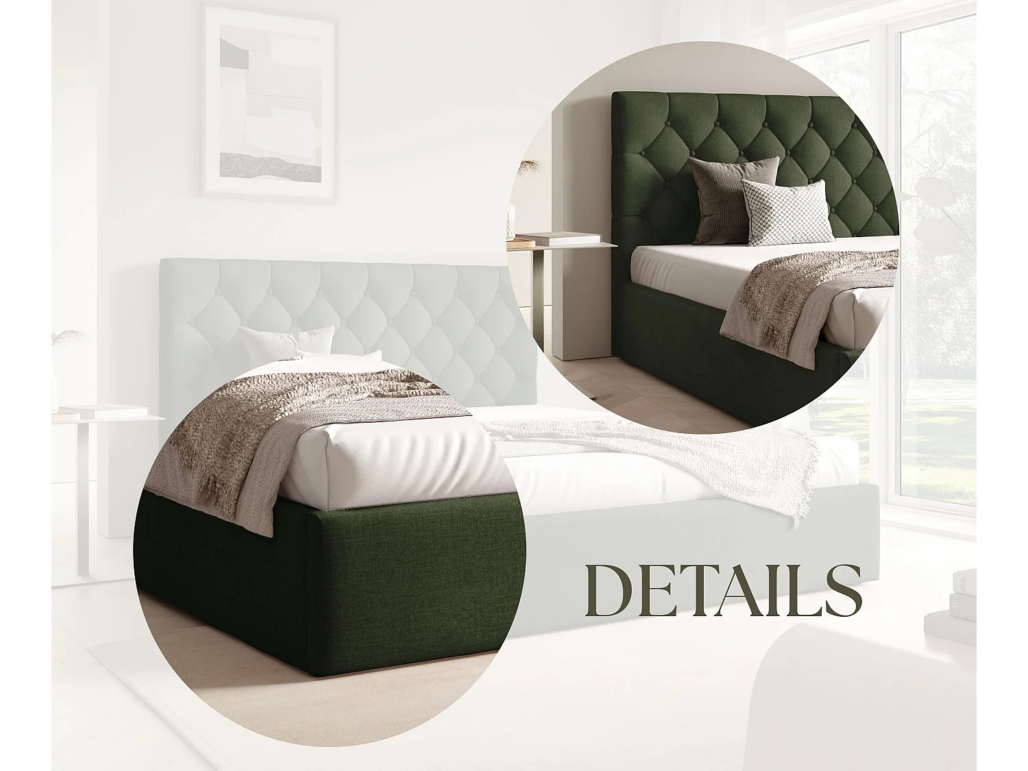 FURNISTAR Gestoffeerd bed BEA IV met opbergruimte 160x200 |Tweepersoonsbed met opbergruimte|Lattenbodem|Boxspring-look|zonder matras - Donkergroen