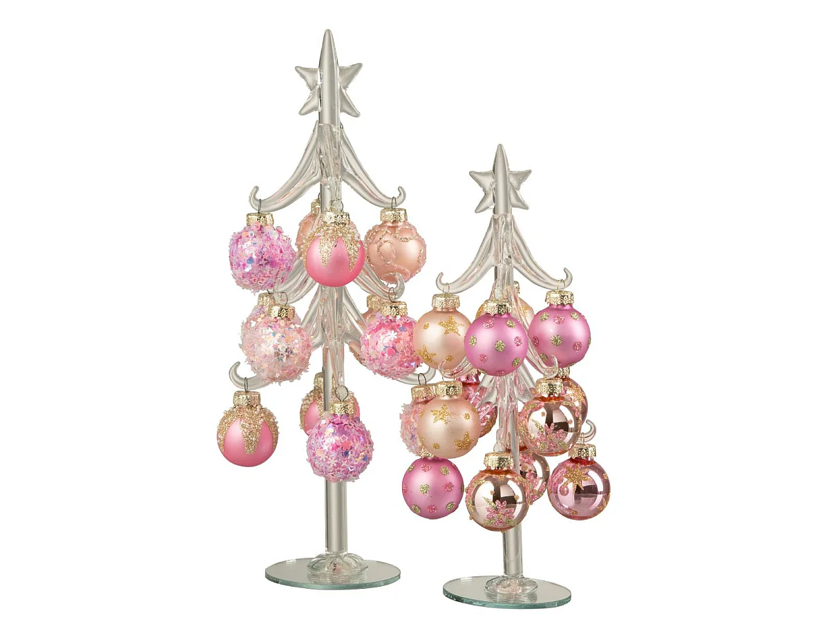 Sapin de Noël en Verre "Boules" 27cm Rose