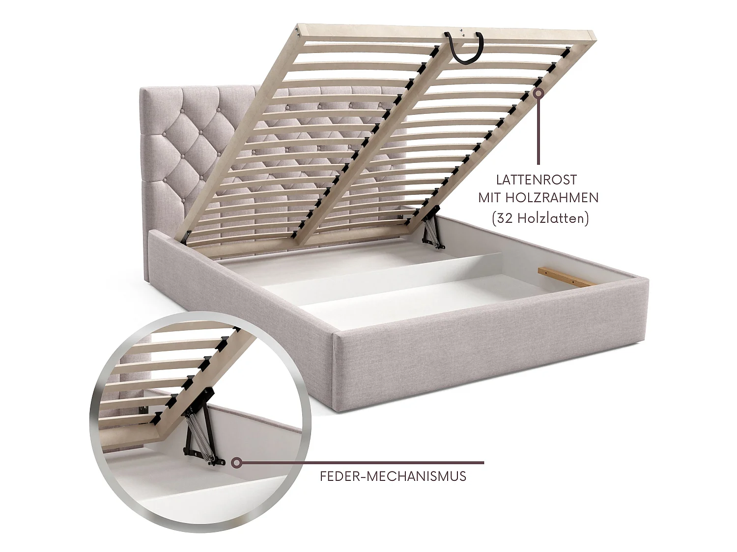 FURNISTAR Gestoffeerd bed BEA IV met opbergruimte 160x200 |Tweepersoonsbed met opbergruimte|Lattenbodem|Boxspring-look|zonder matras - Donkerblauw