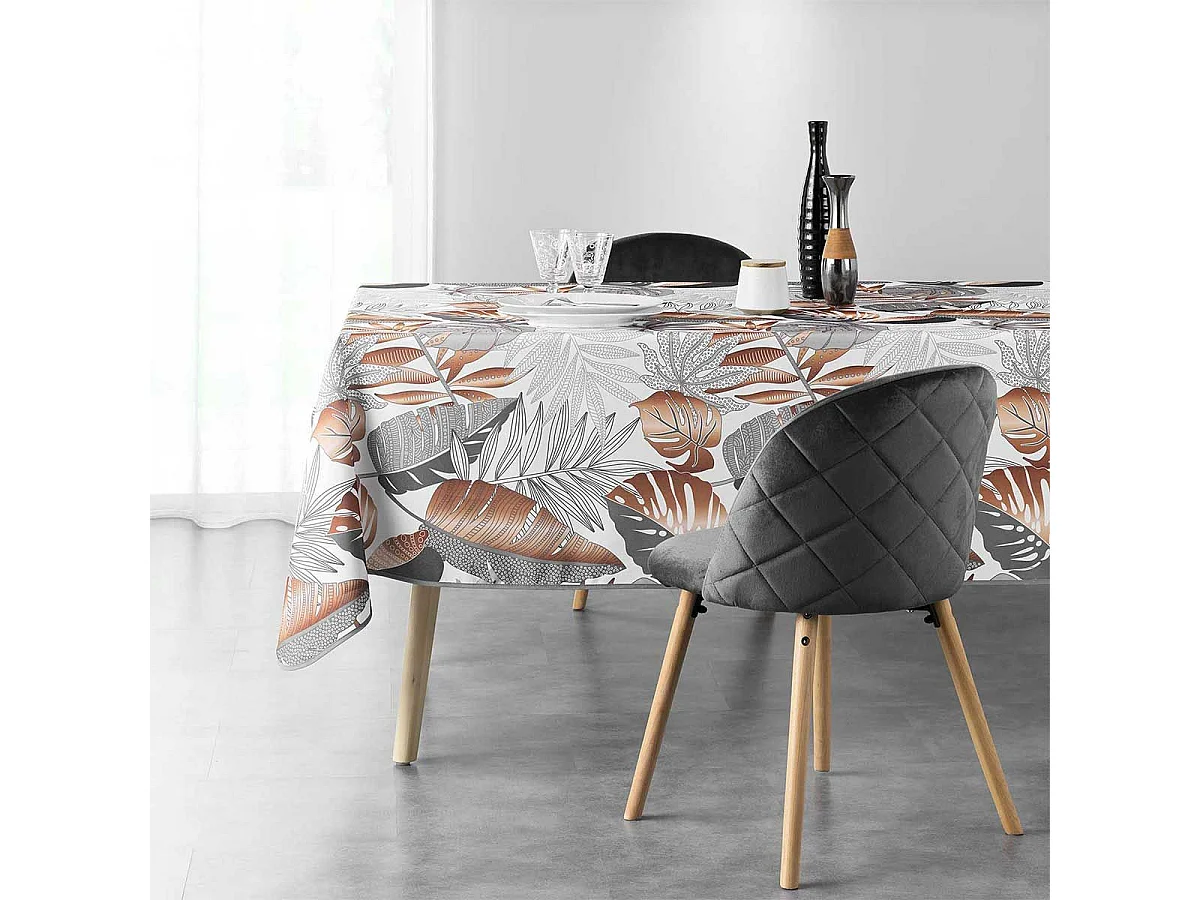 Nappe Imprimée "Alianor" 150x240cm Gris & Blanc