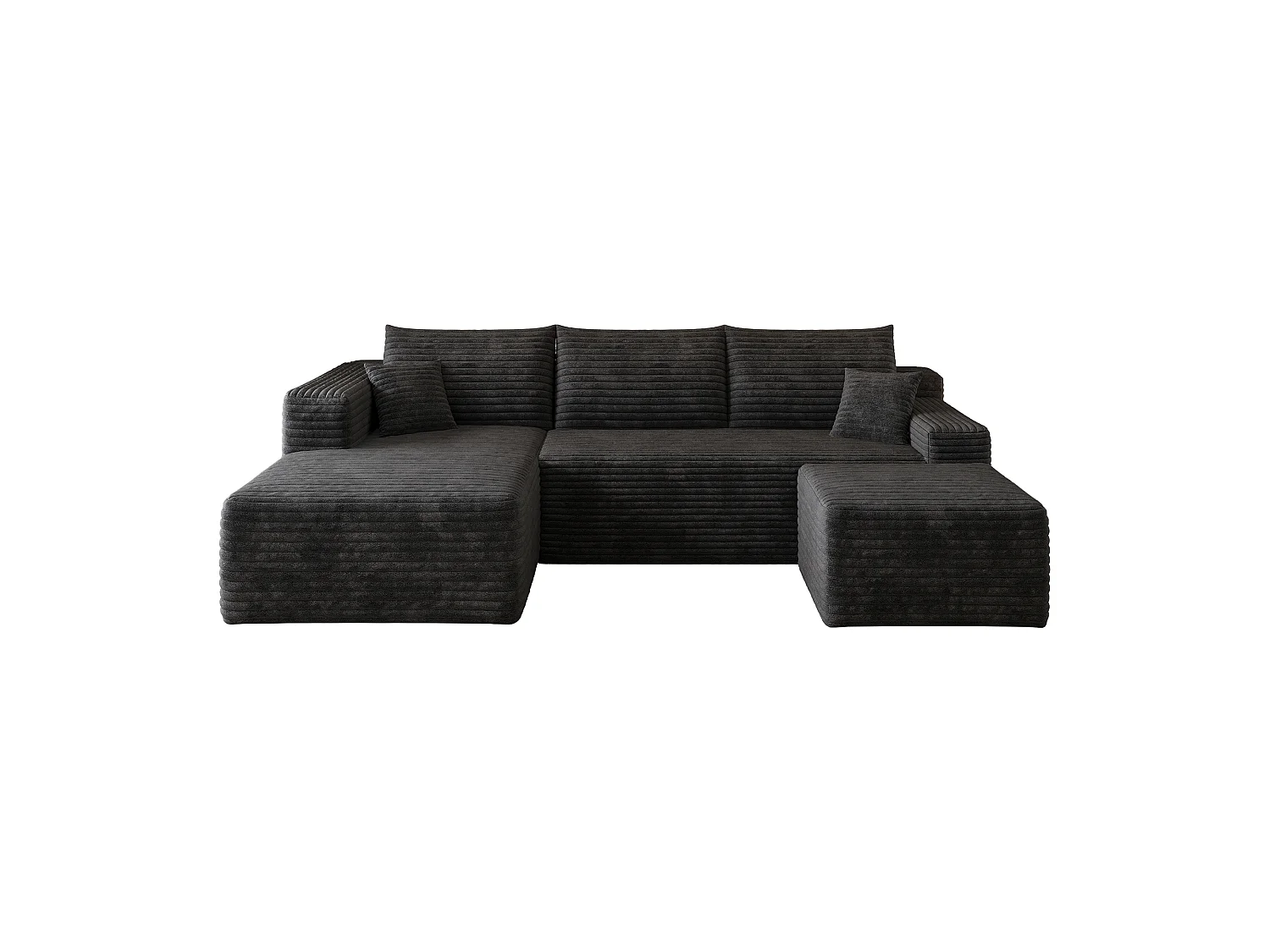 Canapé en L avec méridienne à gauche, assise profonde, style minimaliste moderne, motif « nuages », prêt à l'emploi, noir
