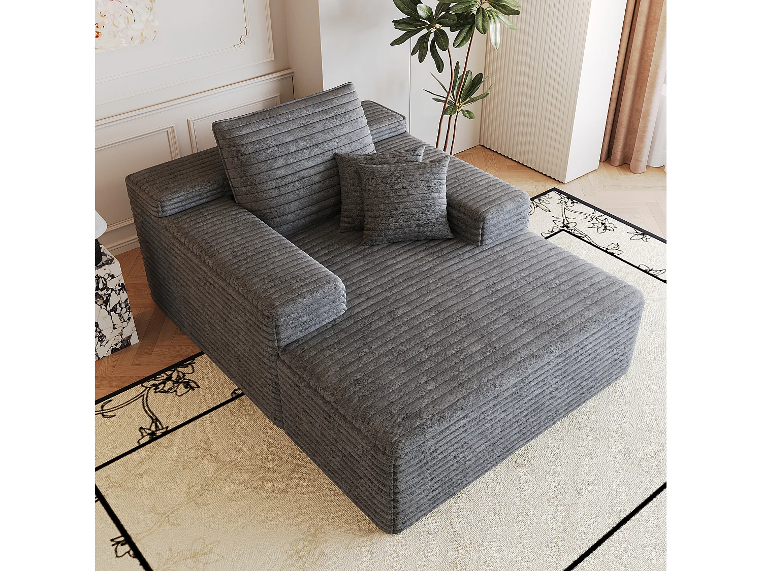 Canapé modulaire sans armature, en velours côtelé, assise profonde, rembourrage en mousse, prêt à l'emploi, gris foncé