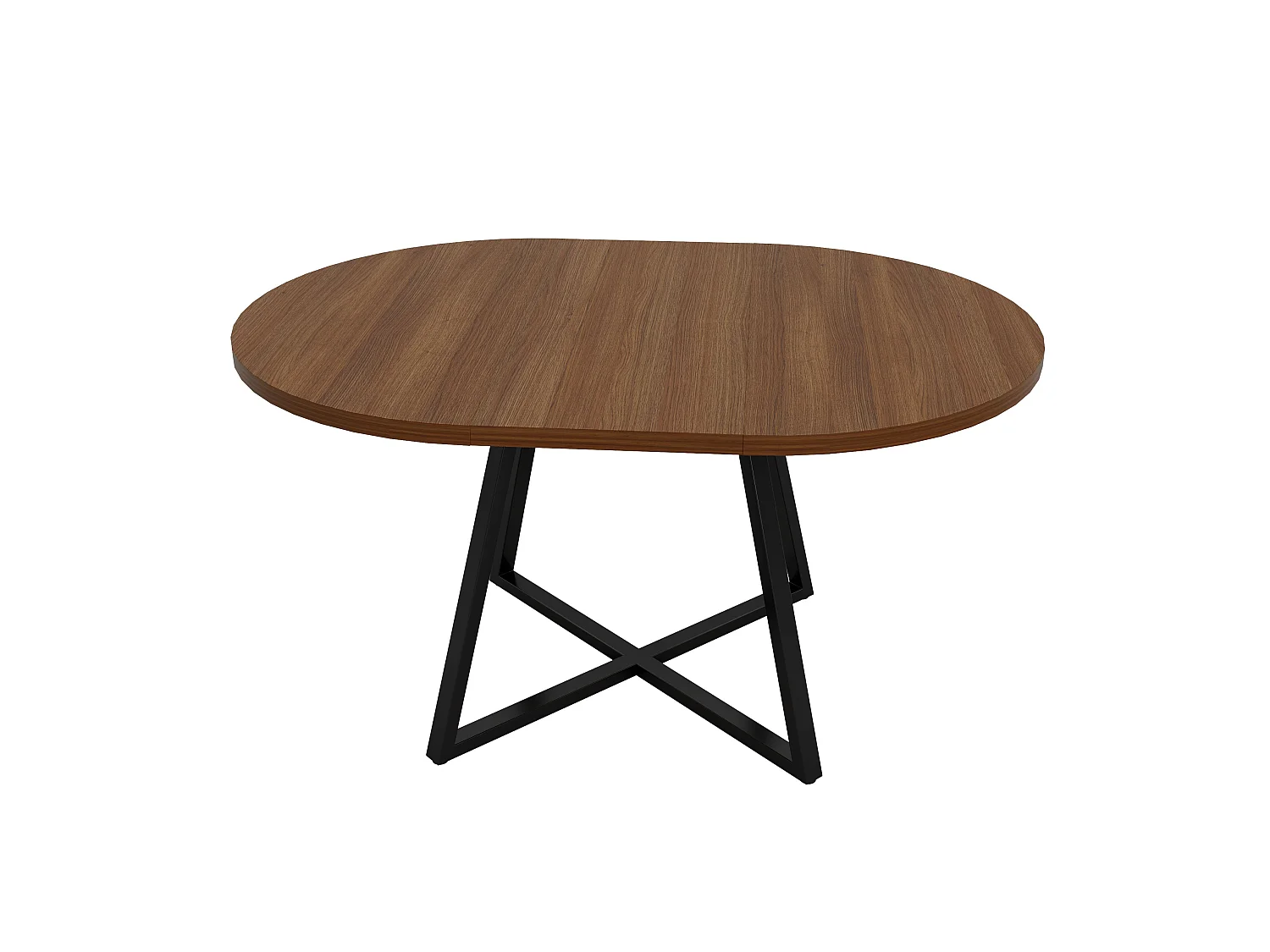 Table à manger ronde extensible en noyer, 100-140 cm, pieds métal noir, design moderne