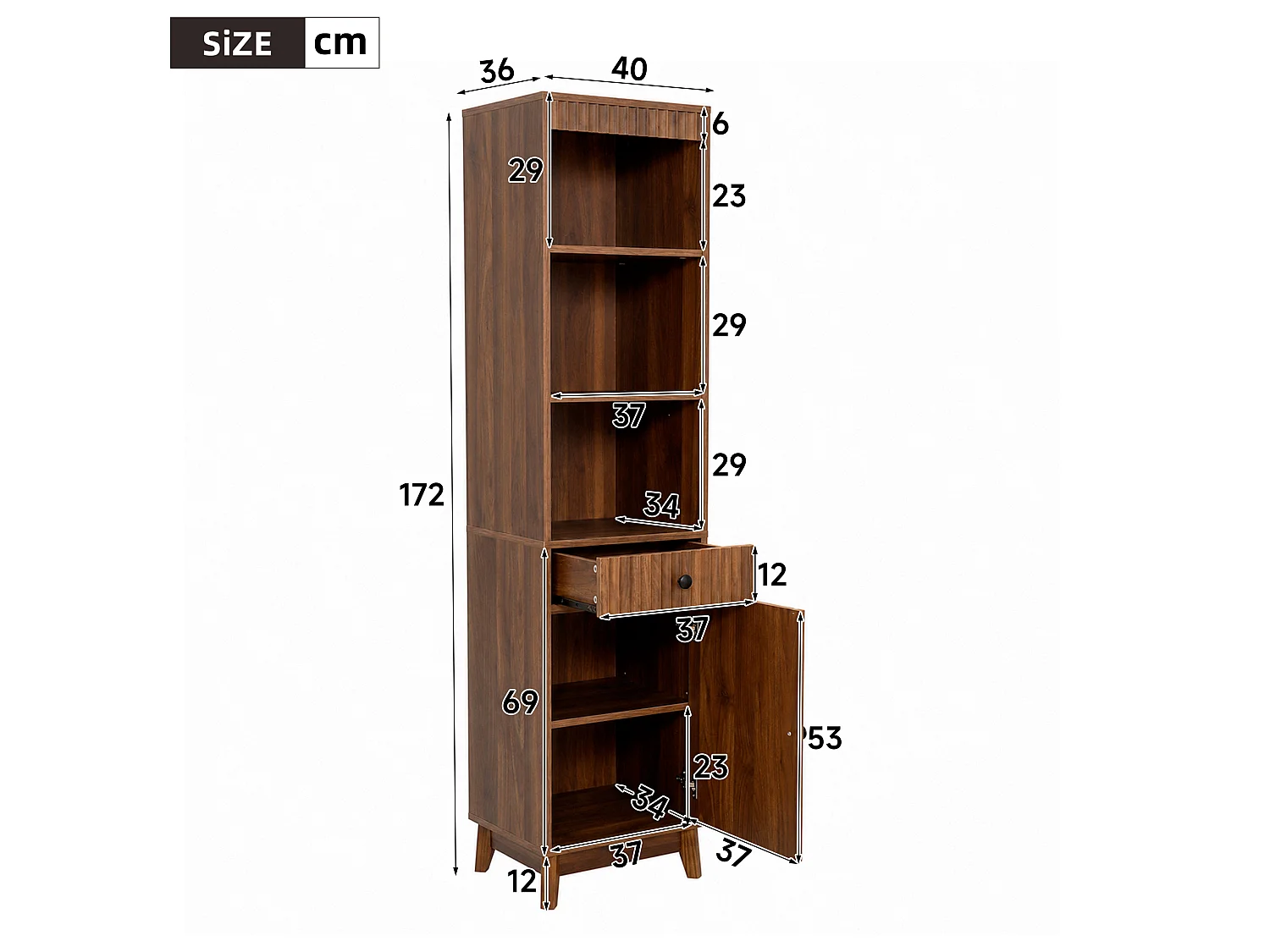 Colonne de rangement en bois clair 172 cm, avec porte rainurée et tiroir, salle de bain