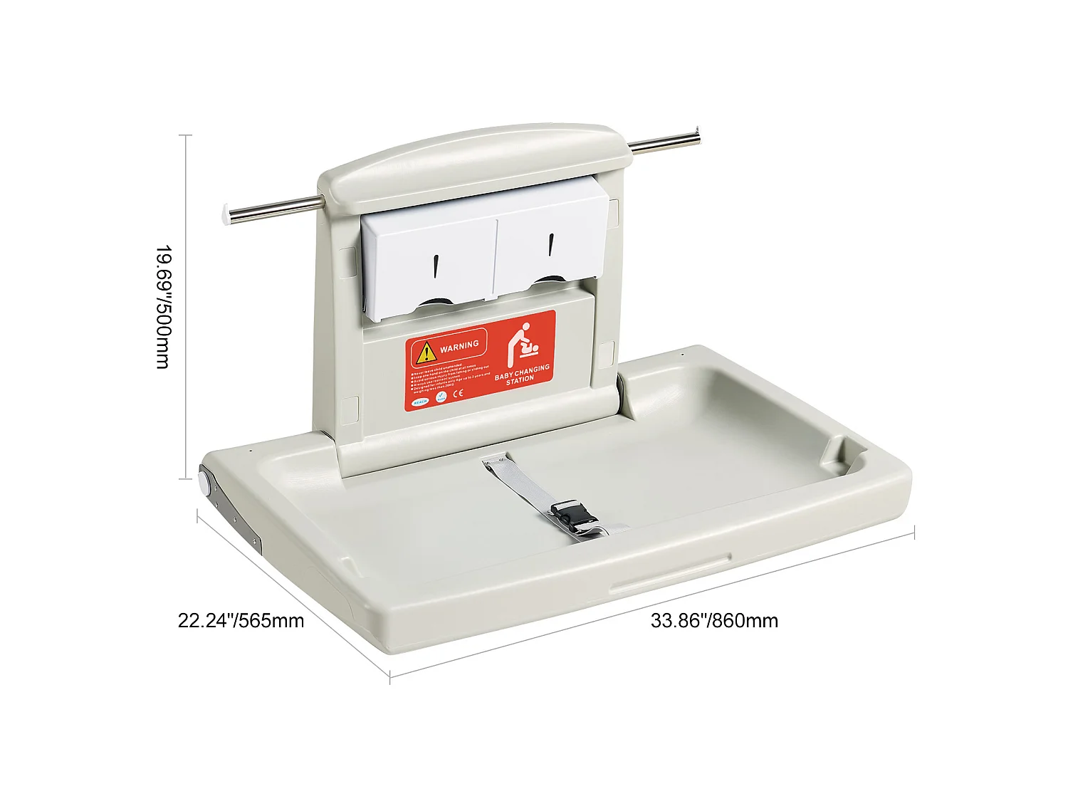 VEVOR Table à langer murale pliante HDPE, max 20kg, sangle, pliage rapide, 86x56.5x50cm.