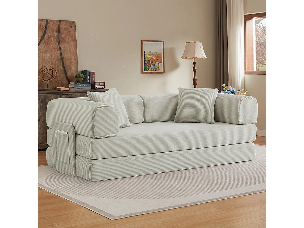 Canapé modulable, sans armature, livré avec 2 coussins et un cadre en acier, convertible en lit,beige