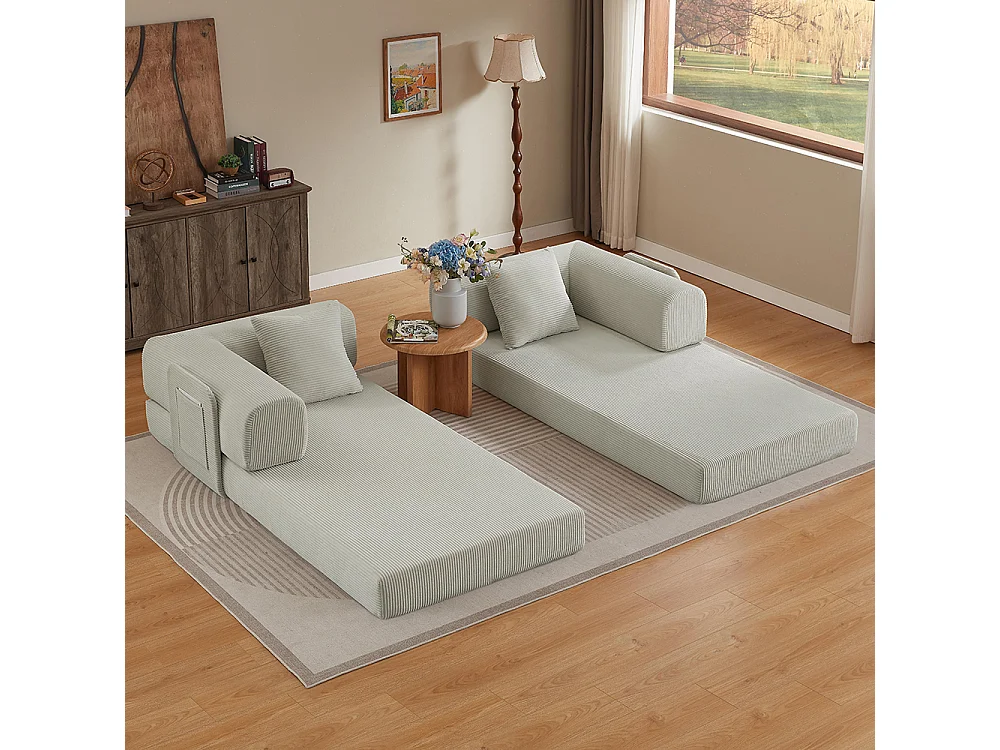 Canapé modulable, sans armature, livré avec 2 coussins et un cadre en acier, convertible en lit,beige