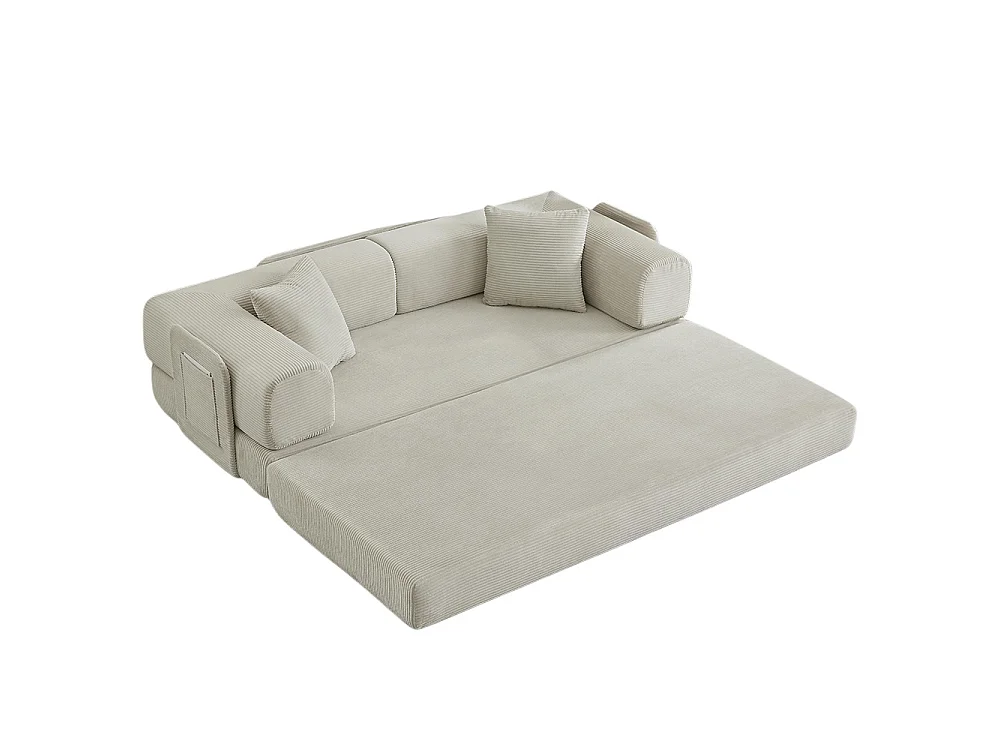 Canapé modulable, sans armature, livré avec 2 coussins et un cadre en acier, convertible en lit,beige