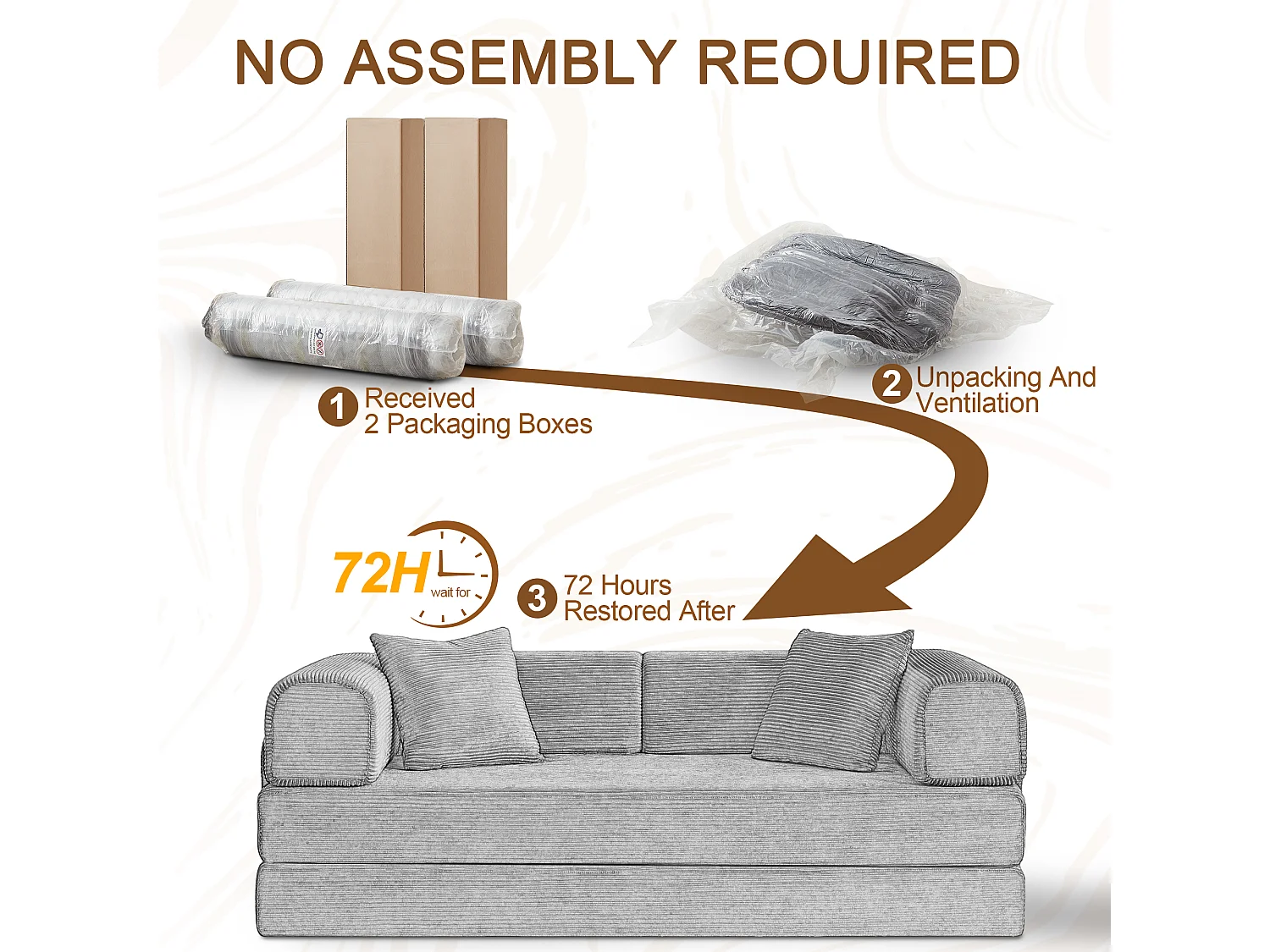 Canapé modulable, sans armature, livré avec 2 coussins et un cadre en acier, convertible en lit,beige