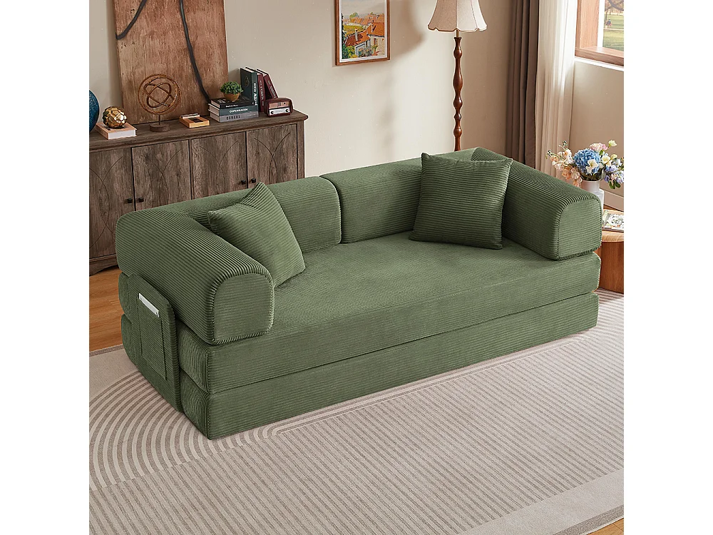 Canapé modulable, sans armature, livré avec 2 coussins et un cadre en acier, convertible en lit,vert