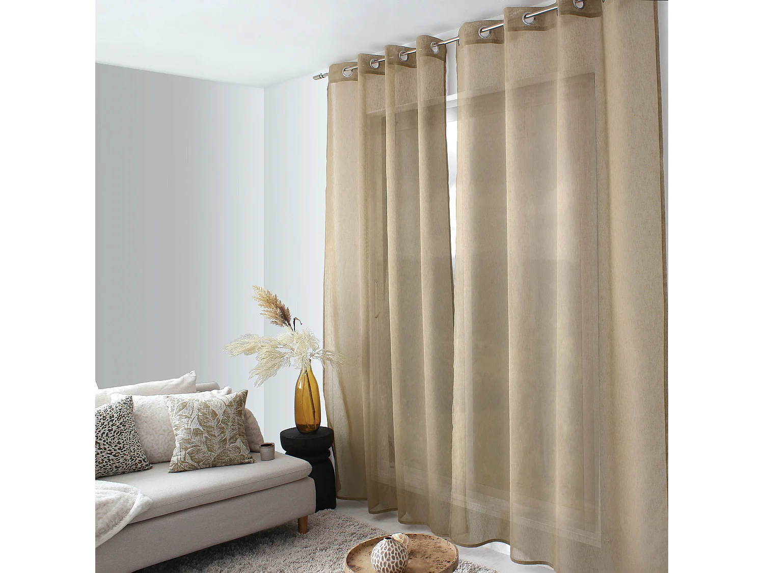 Voilage à œillets, écru lin, 140x240cm, Matière texturée, Collection Sia, CMADECO - Beige