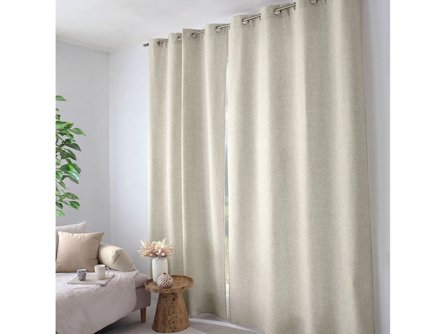 Rideau Thermique à Œillets, Ecru, 140x240 cm, Velours Marbré, Collection Nuuk, CMADECO - Beige
