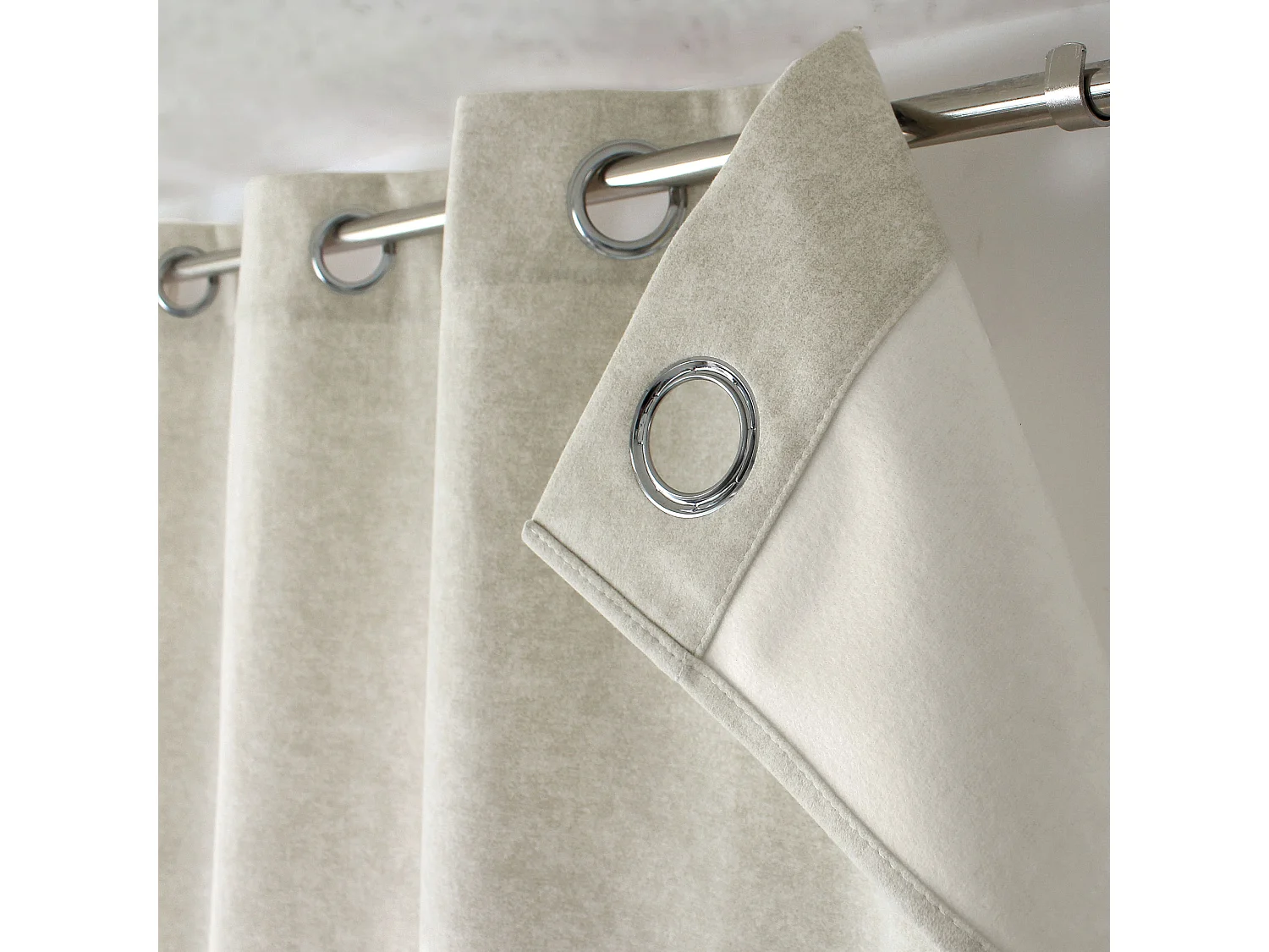 Rideau Thermique à Œillets, Ecru, 140x240 cm, Velours Marbré, Collection Nuuk, CMADECO - Beige