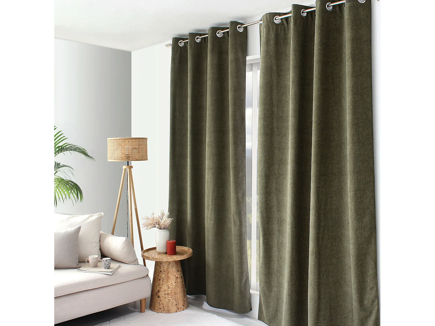 Rideau Thermique à Œillets, Vert foncé, 140x240 cm, Velours Marbré, Collection Nuuk, CMADECO - Vert