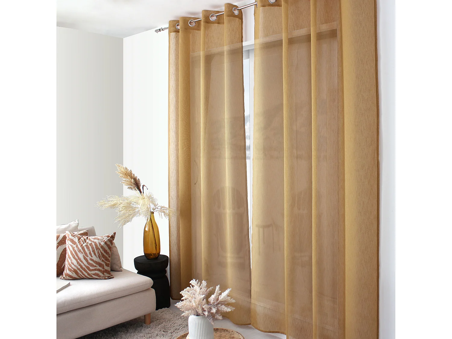 Voilage à œillets, jaune, 140x240cm, Matière texturée, Collection Sia, CMADECO - Jaune