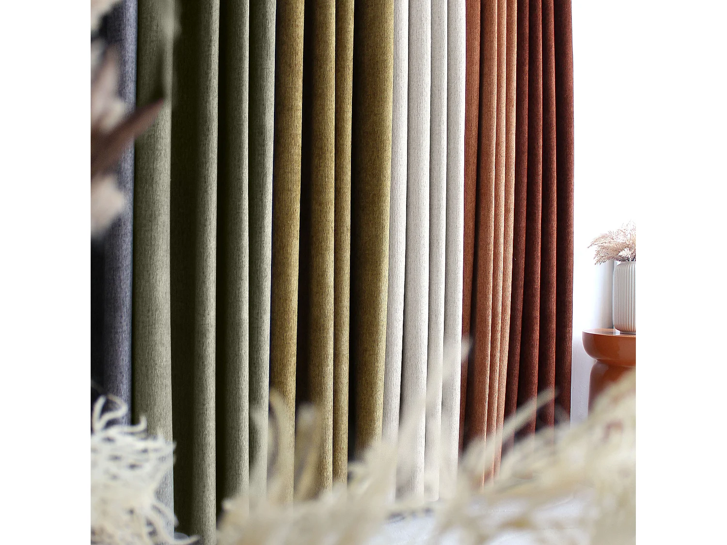 Rideaux Thermique à Œillets, kaki chiné, 140x240 cm, Lot de 2, Velours Chenillé, Collection Alpaga, CMADECO - Vert